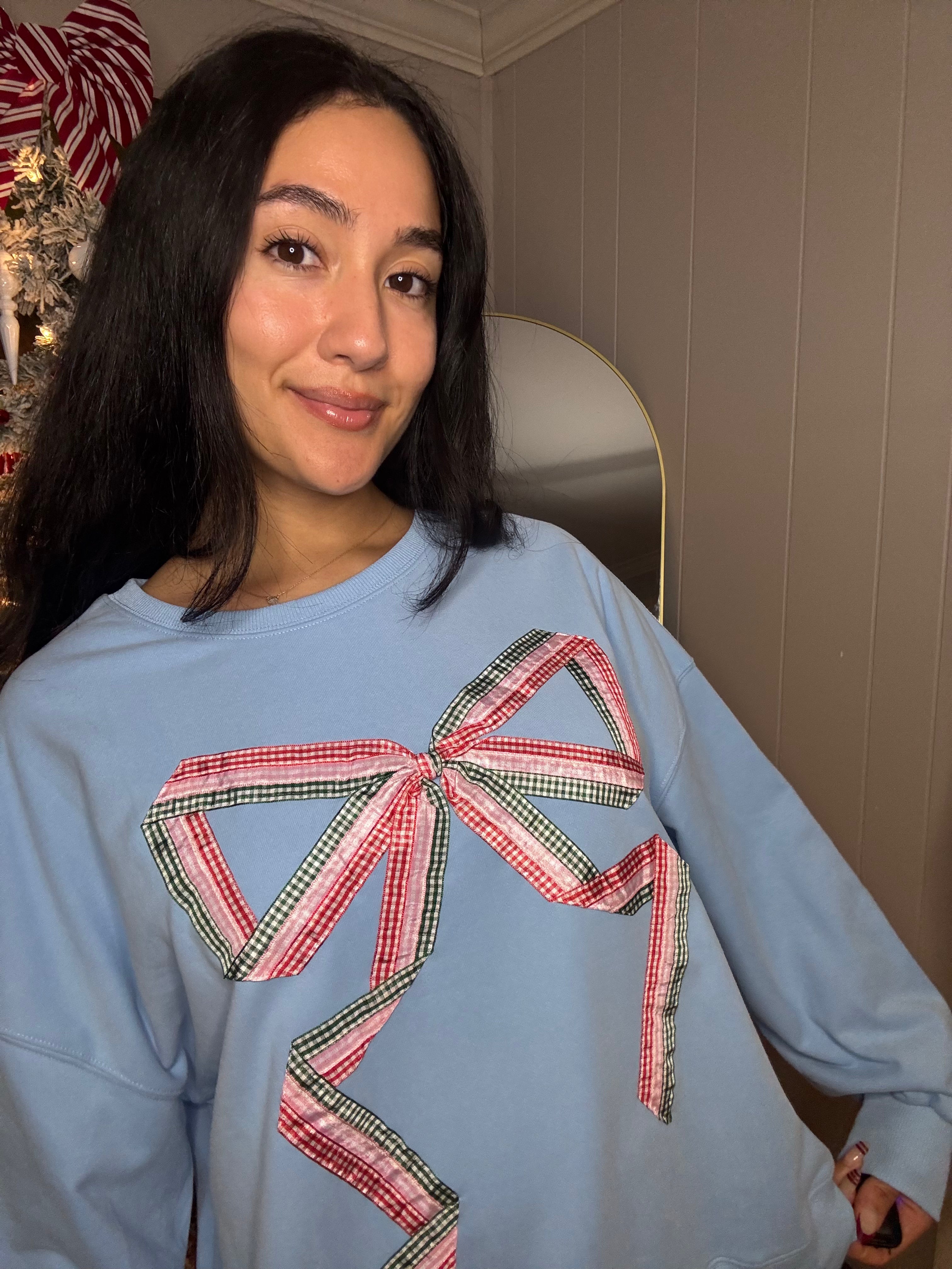 Holiday Gingham Bow Pullover