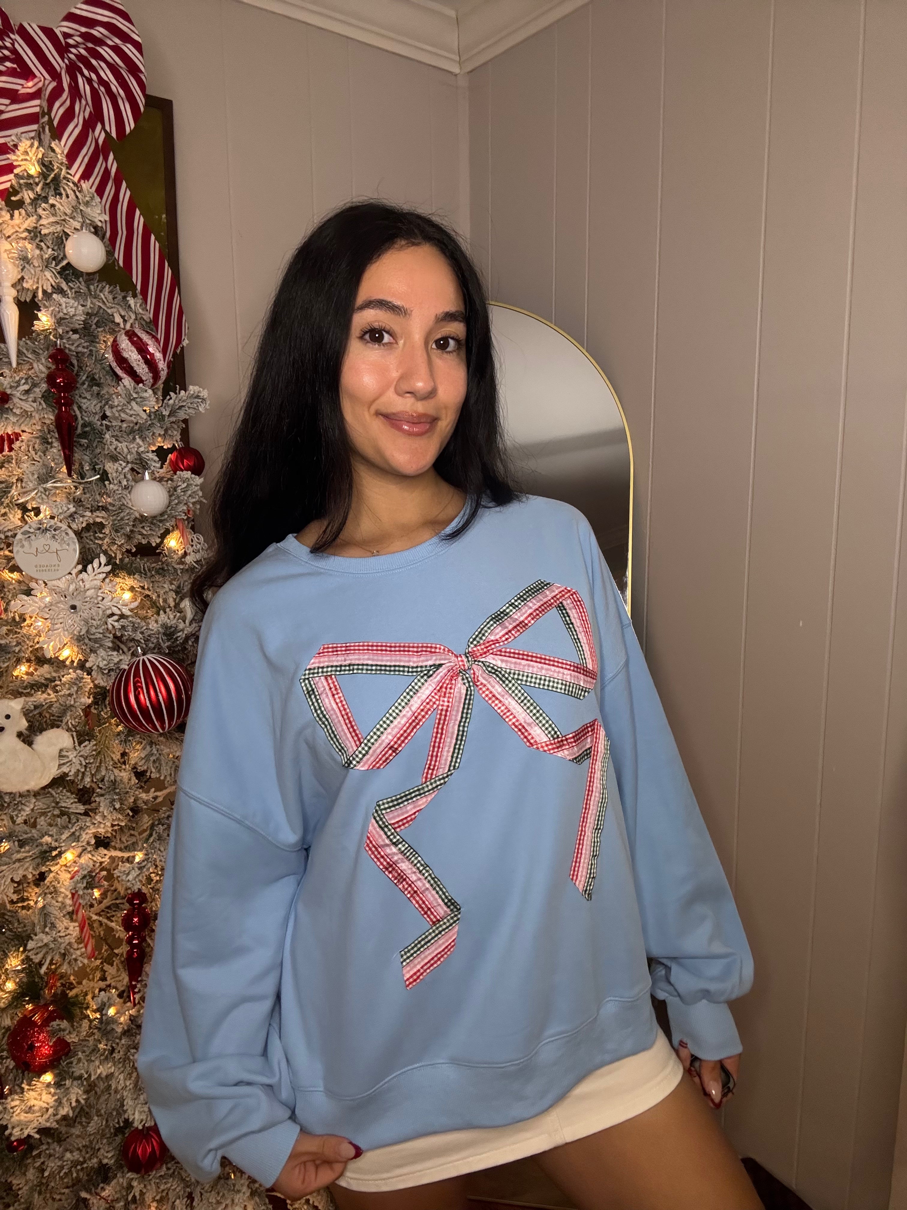 Holiday Gingham Bow Pullover