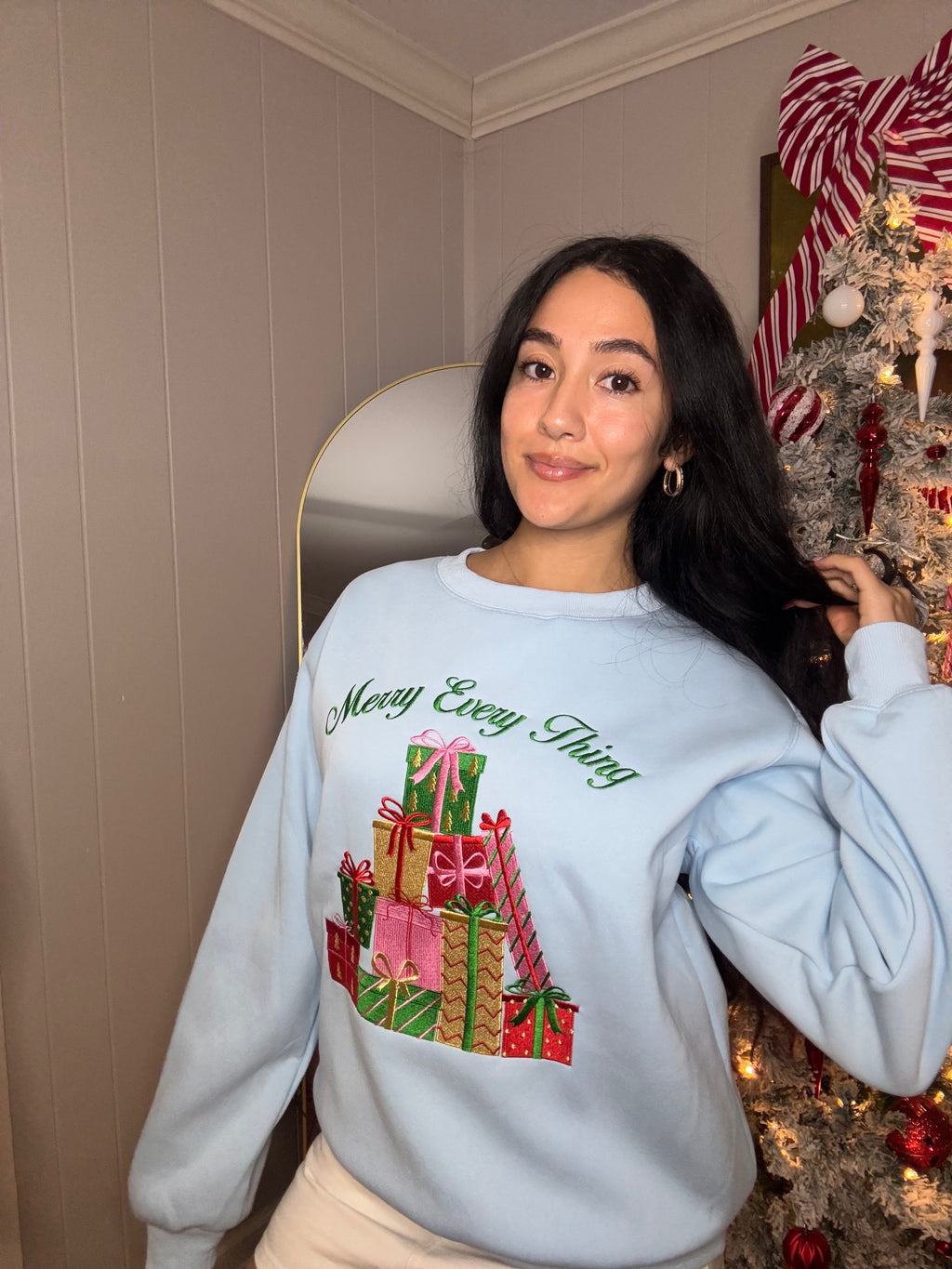 Merry Every Thing Embroidered Sweatshirt - Blue