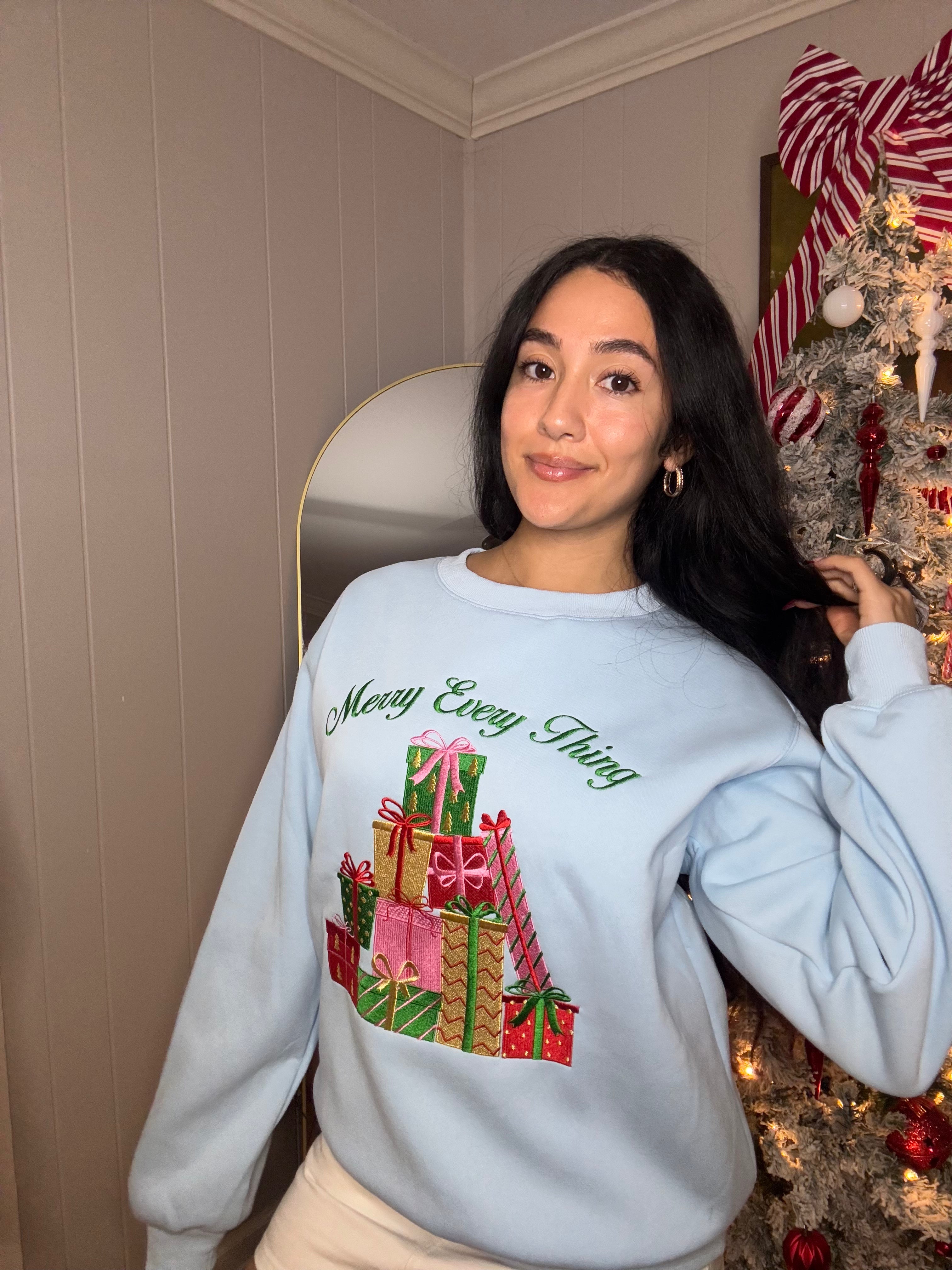 Merry Every Thing Embroidered Sweatshirt - Blue