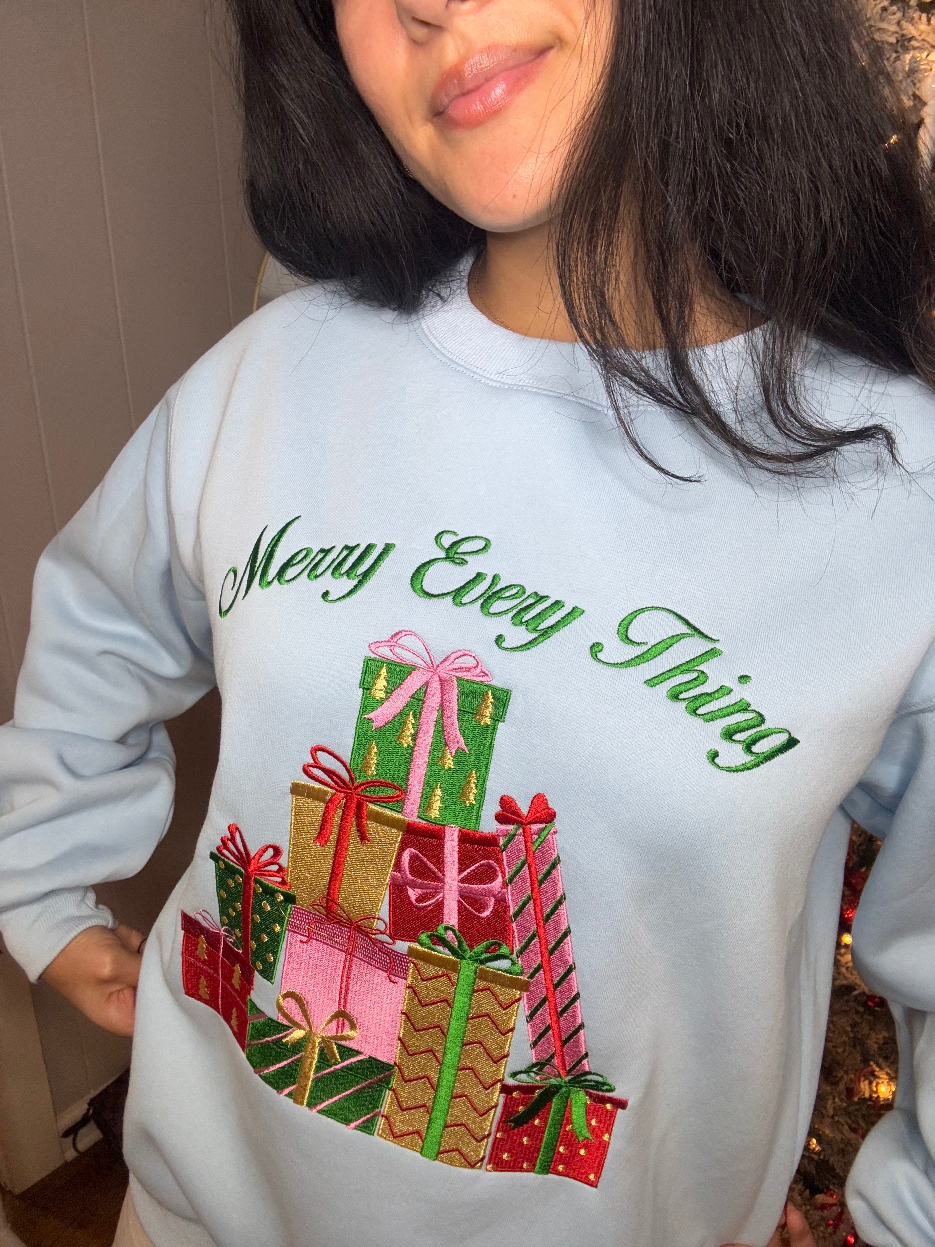 Merry Every Thing Embroidered Sweatshirt - Blue