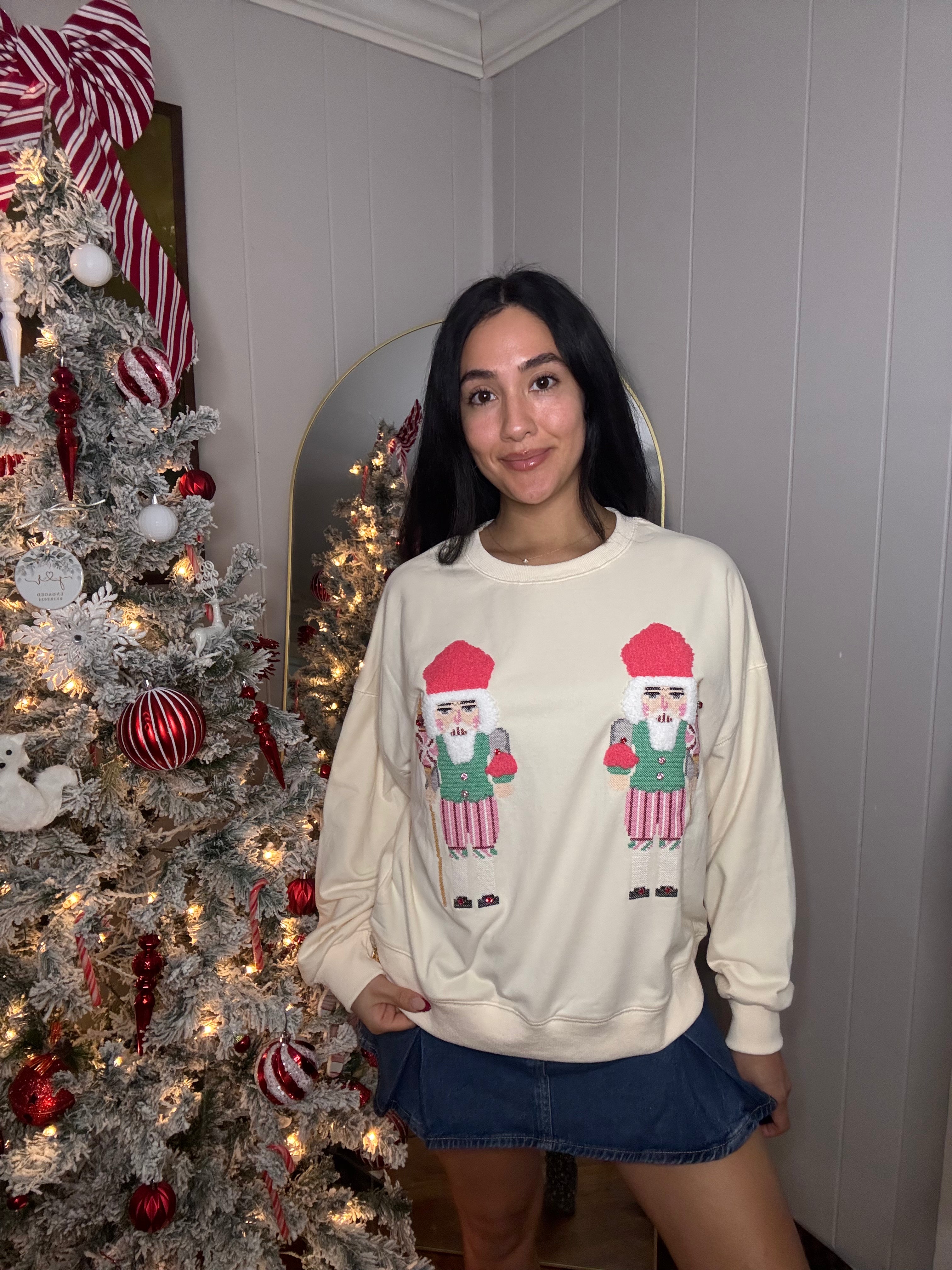 Cross Stitch Nutcracker Pullover