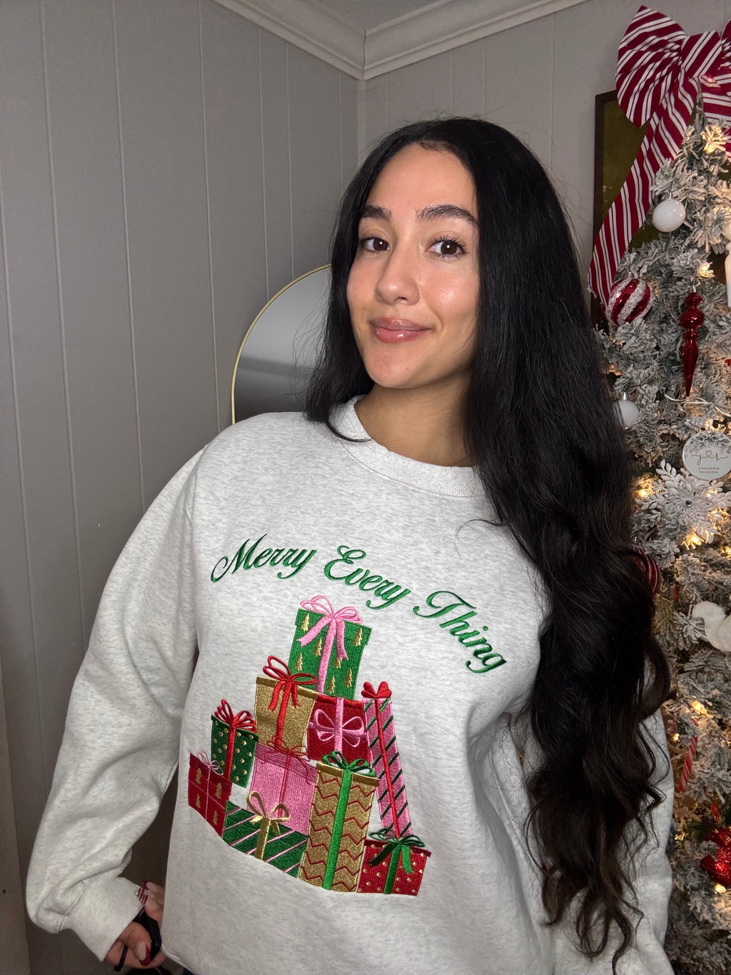 Merry Every Thing Embroidered Sweatshirt - Grey