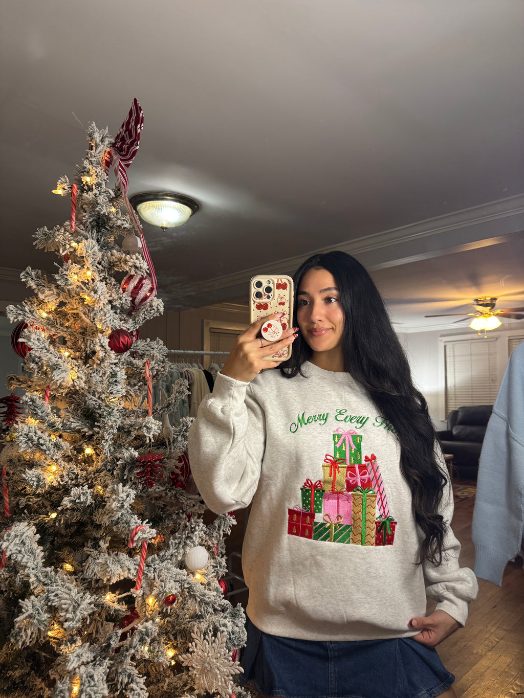 Merry Every Thing Embroidered Sweatshirt - Grey