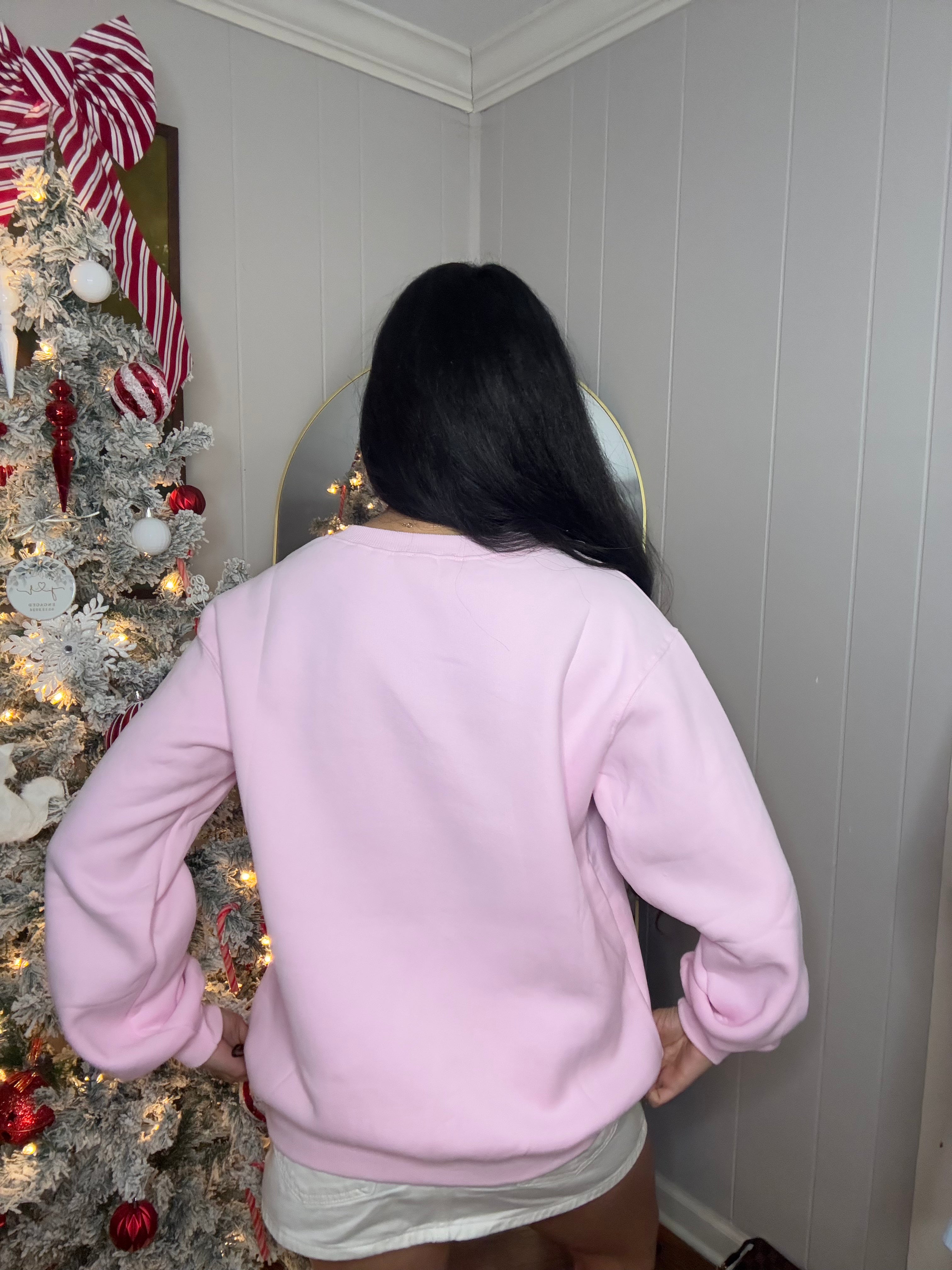 Merry Every Thing Embroidered Sweatshirt - Pink