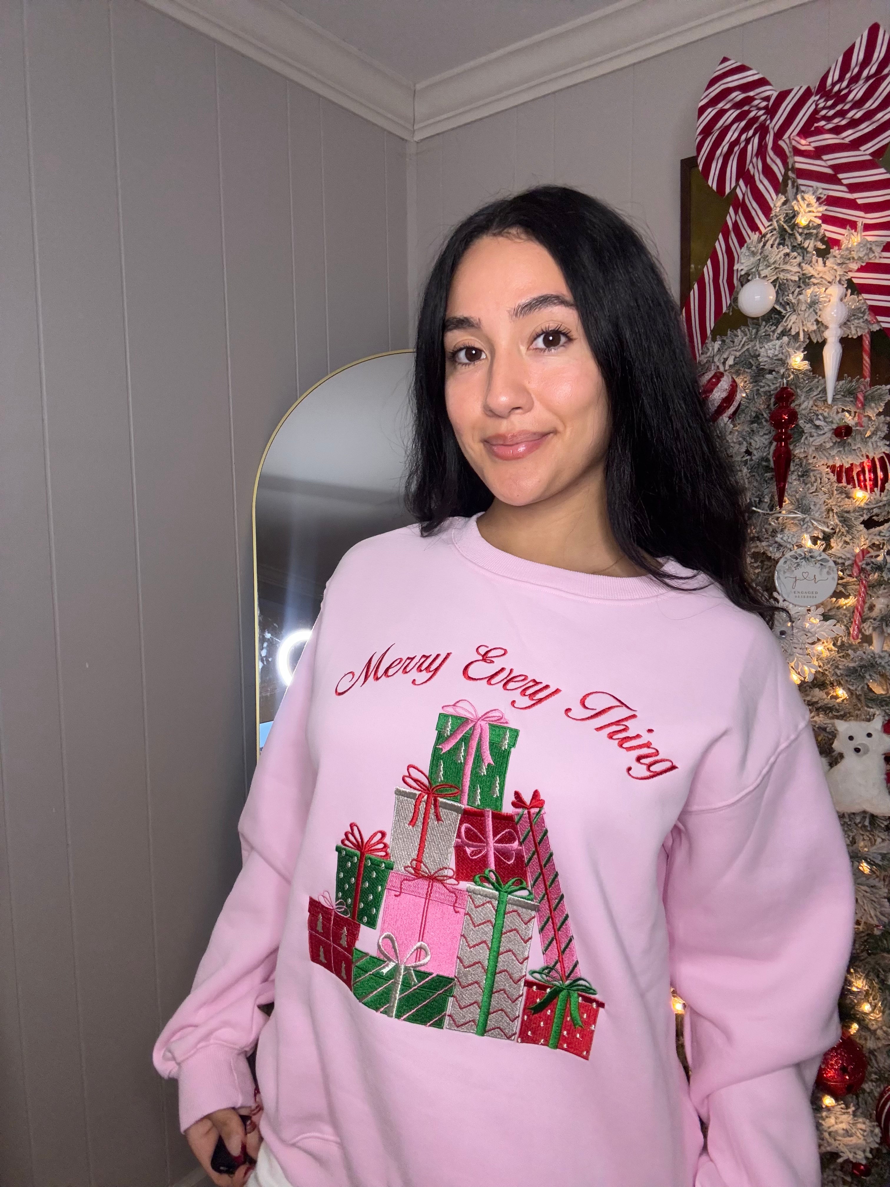 Merry Every Thing Embroidered Sweatshirt - Pink