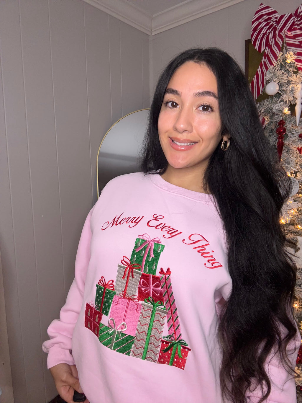 Merry Every Thing Embroidered Sweatshirt - Pink